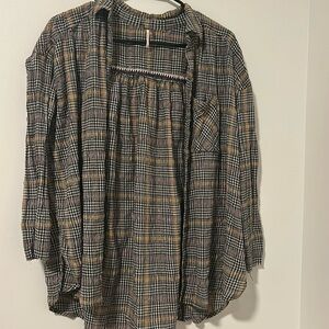 Free People Plaid Long Sleeve Flannel Button Down Shirt Size XS